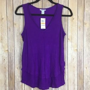 BAR III RIBBED LAYERED LOOK V-NECK TOP PURPLE SZ S